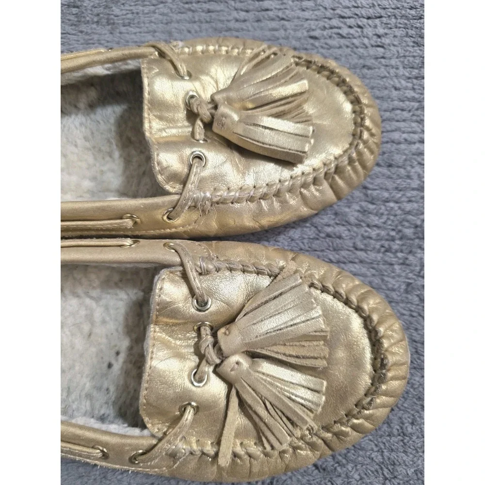 Coach Penny Loafers Women's Gold Leather Slip On House Shoes Flats Loafers Sz 8B